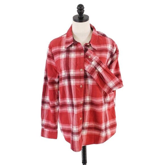 Lee Riders Red Plaid Large Flannel Collared Button Front Shirt - Picture 1 of 9